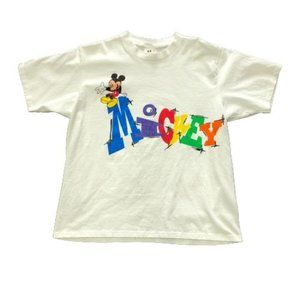 Vintage Mickey Workout Wear Large Print White T-Shirt - Size XL